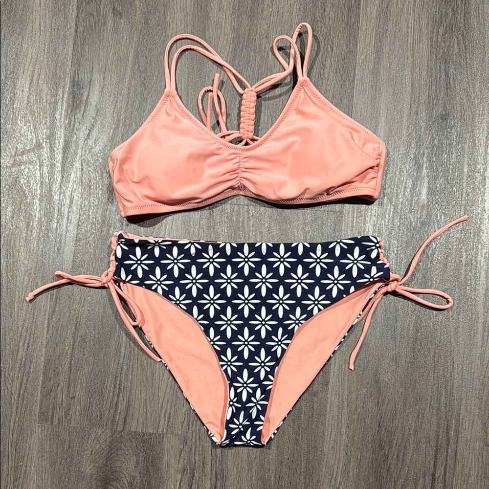 Peach and Navy Floral Bikini Set